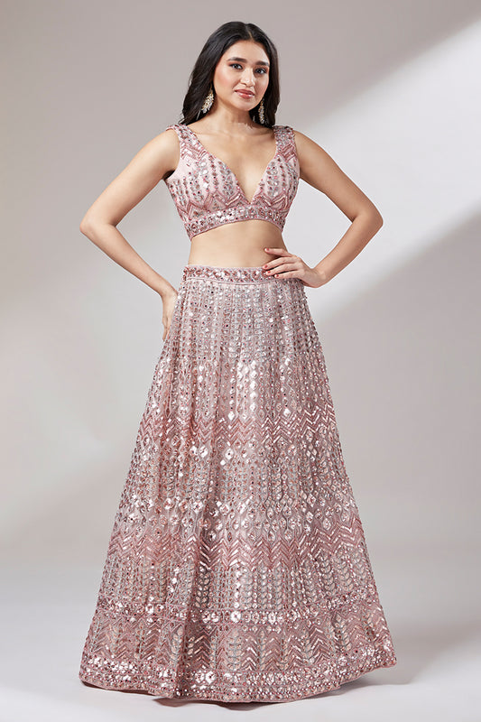 Pink Semi-Stitched Embroidered Net Lehenga-SAR12831_2_SareeButa.com