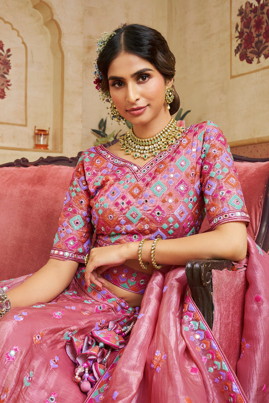 Pink Readymade Embroidered Organza Lehenga-SAR10039_2_SareeButa.com