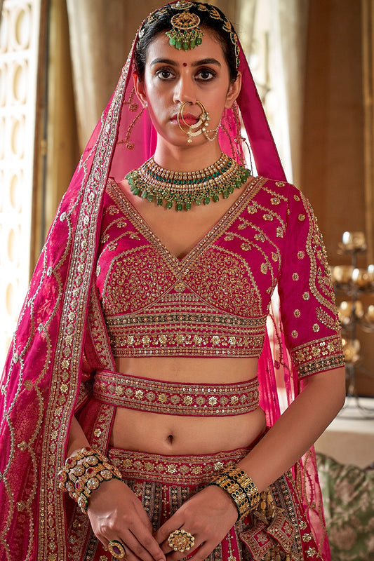 Pink Semi-Stitched Embroidered Silk Lehenga-SAR10322_2_SareeButa.com
