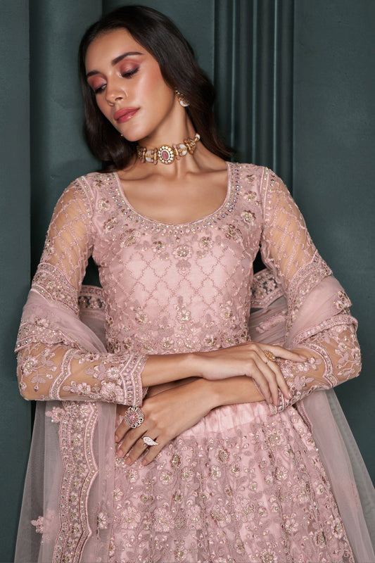Pink Semi Stitched Embroidered Net Lehenga-LC1_2_SareeButa.com