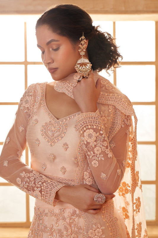 Pink Semi Stitched Embroidered Net Lehenga-LC40_2_SareeButa.com