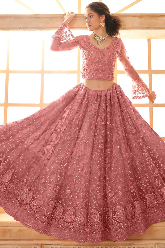 Pink Semi Stitched Embroidered Net Lehenga-LC49_2_SareeButa.com