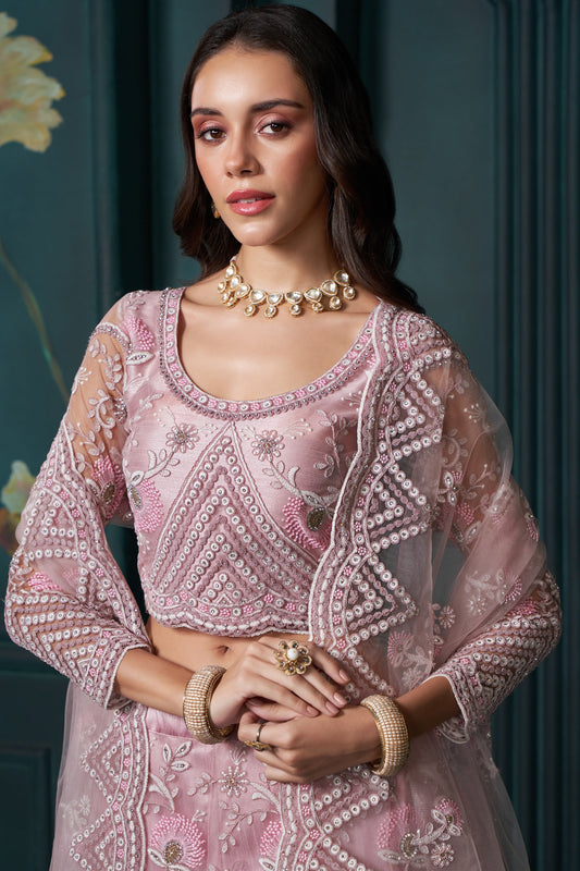 Pink Semi Stitched Embroidered Net Lehenga-LC8_2_SareeButa.com