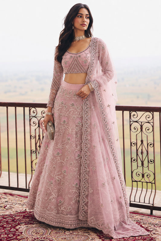 Pink Semi Stitched Embroidered Net Lehenga-SAR13213_2_SareeButa.com