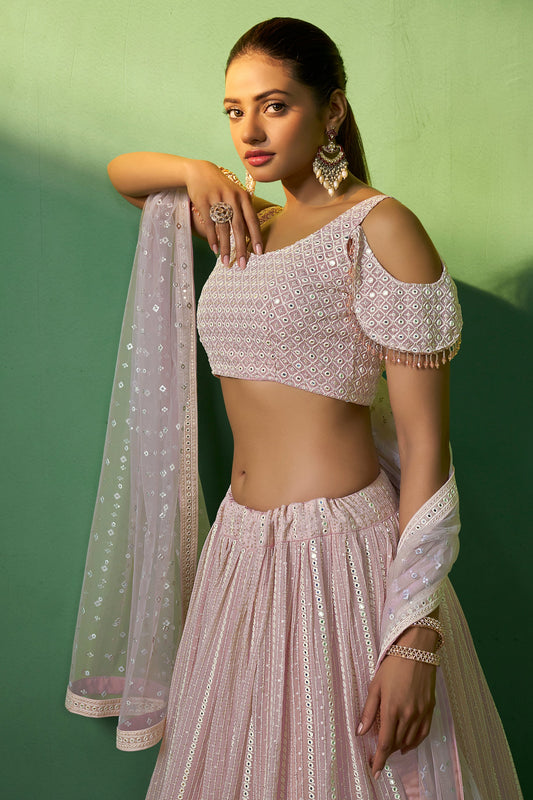 Pink Semi Stitched Georgette Lehenga-LC77_2_SareeButa.com