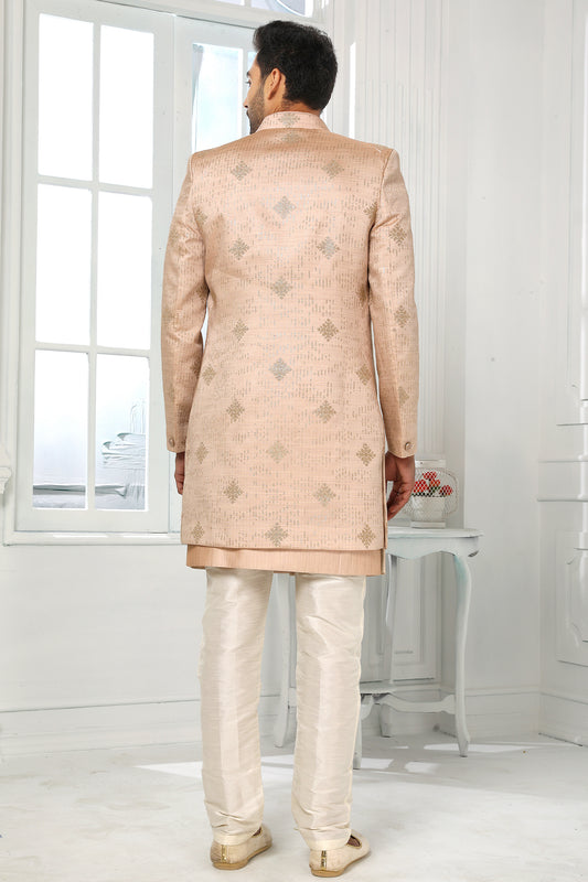 Pink Silk Kurta Pajama With Jacket-SAR11443_2_SareeButa.com