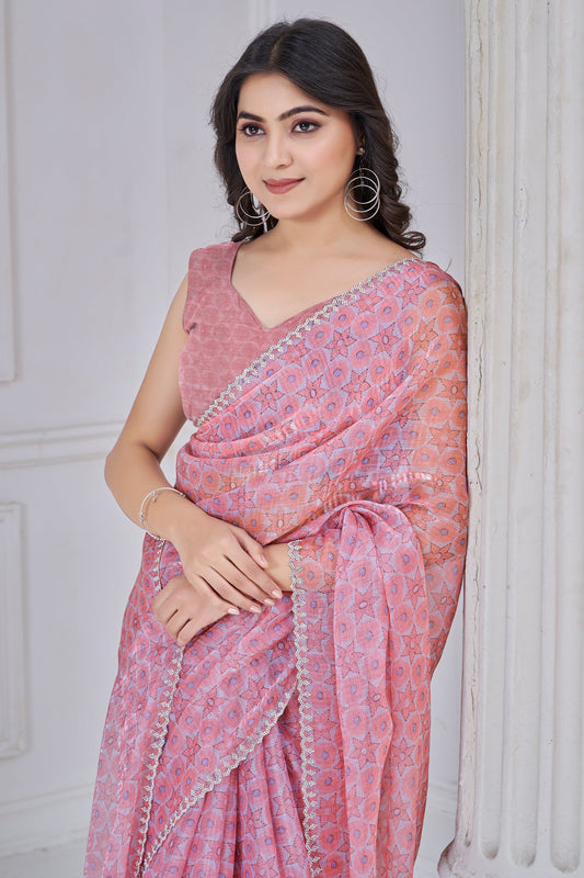 Pink Stone Work Organza Saree-SAR10750_2_SareeButa.com