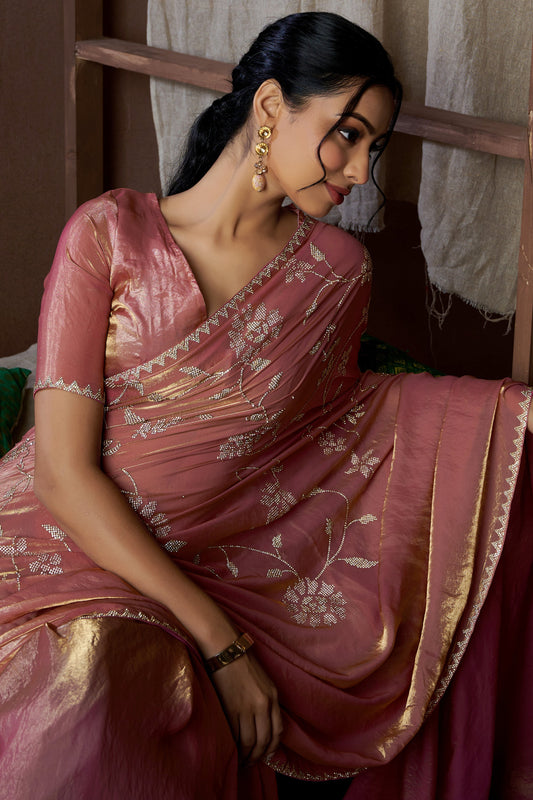 Pink Stone Work Satin Silk Saree-ZB134205_2_SareeButa.com