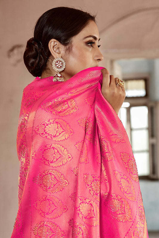 Pink Stone Work Silk Saree-SAR11464_2_SareeButa.com