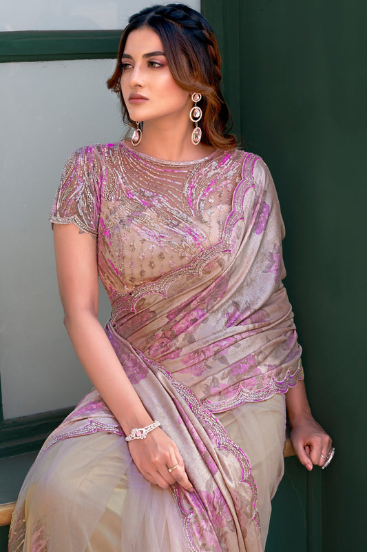 Pink Velvet Saree with Readymade Blouse-ZB134401_2_SareeButa.com