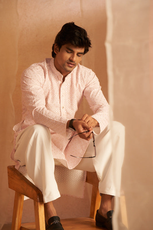 Pink Viscose Sequin Kurta Pajama-MW59_2_SareeButa.com