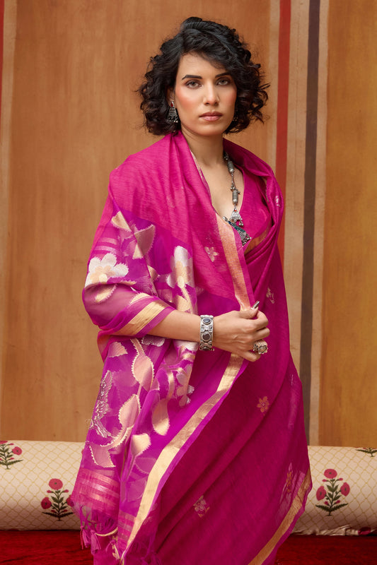 Pink Woven Munga Organza Silk Saree-SAR11945_2_SareeButa.com
