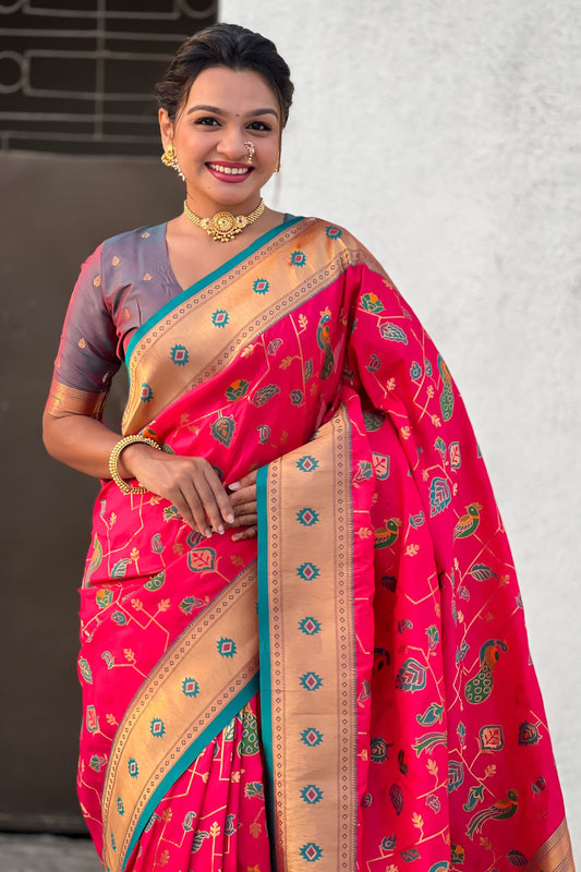 Pink Woven Paithani Silk Saree-ZB134834_2_SareeButa.com