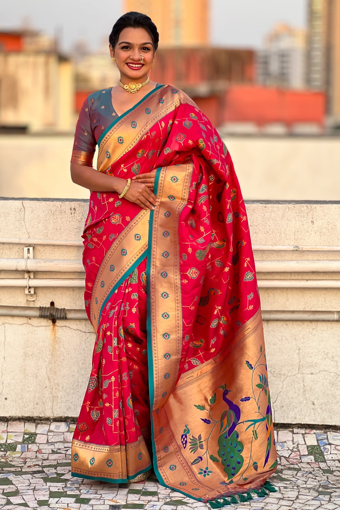 Pink Woven Paithani Silk Saree-ZB134834_4_SareeButa.com