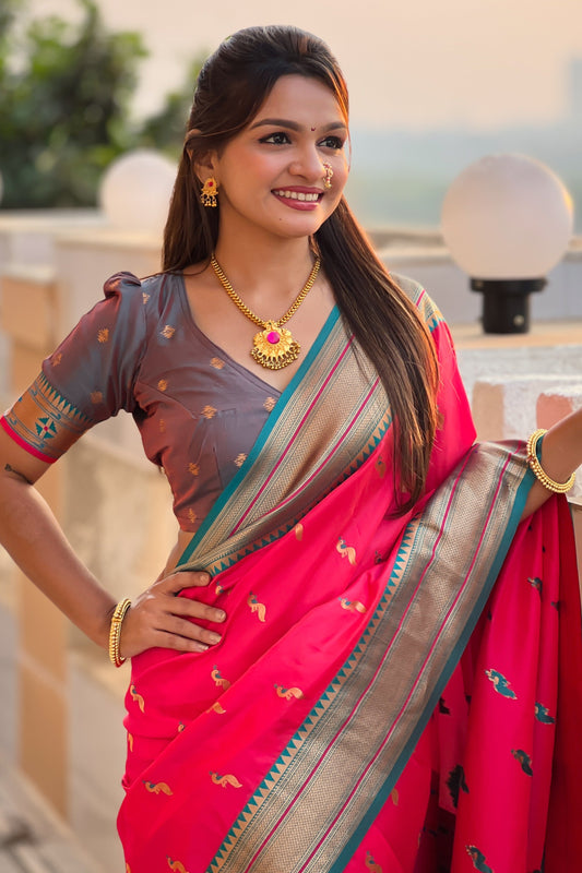 Pink Woven Paithani Saree-ZB134871_2_SareeButa.com