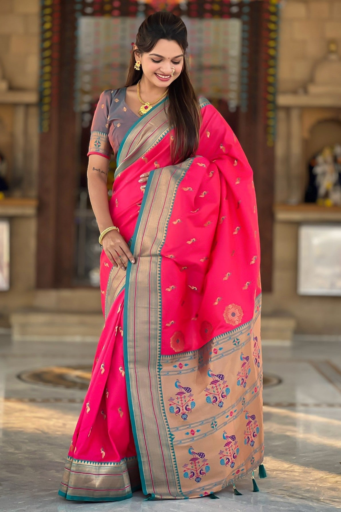 Pink Woven Paithani Saree-ZB134871_4_SareeButa.com