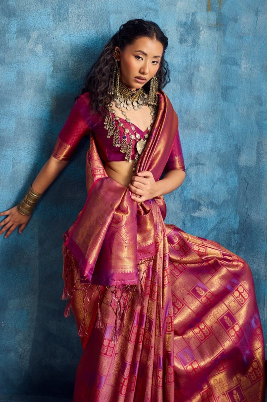 Pink Woven Silk Saree-SAR12378_2_SareeButa.com