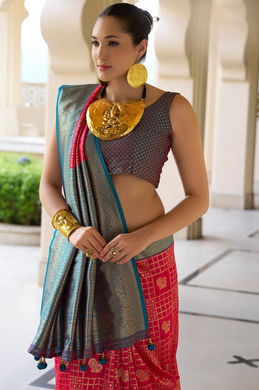 Pink Woven Silk Saree-ZB133510_2_SareeButa.com