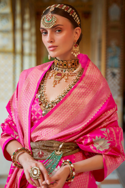 Pink Woven Silk Saree-ZB133828_2_SareeButa.com