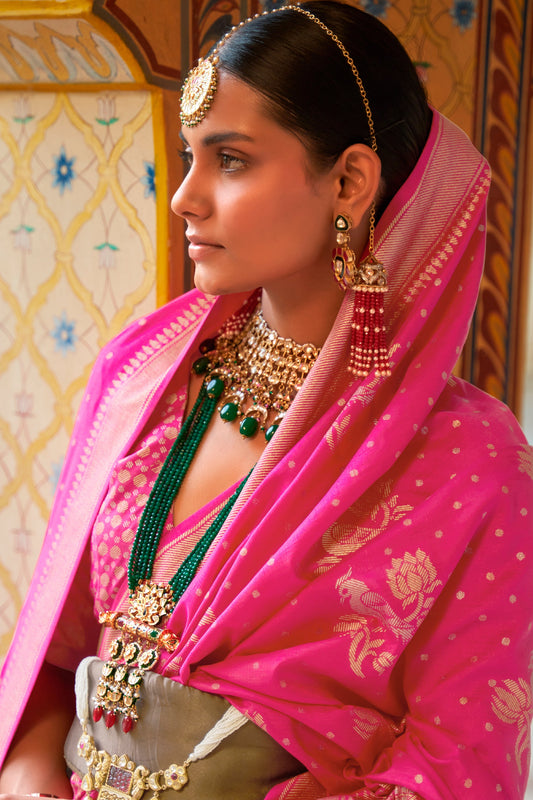 Pink Woven Silk Saree-ZB133830_2_SareeButa.com