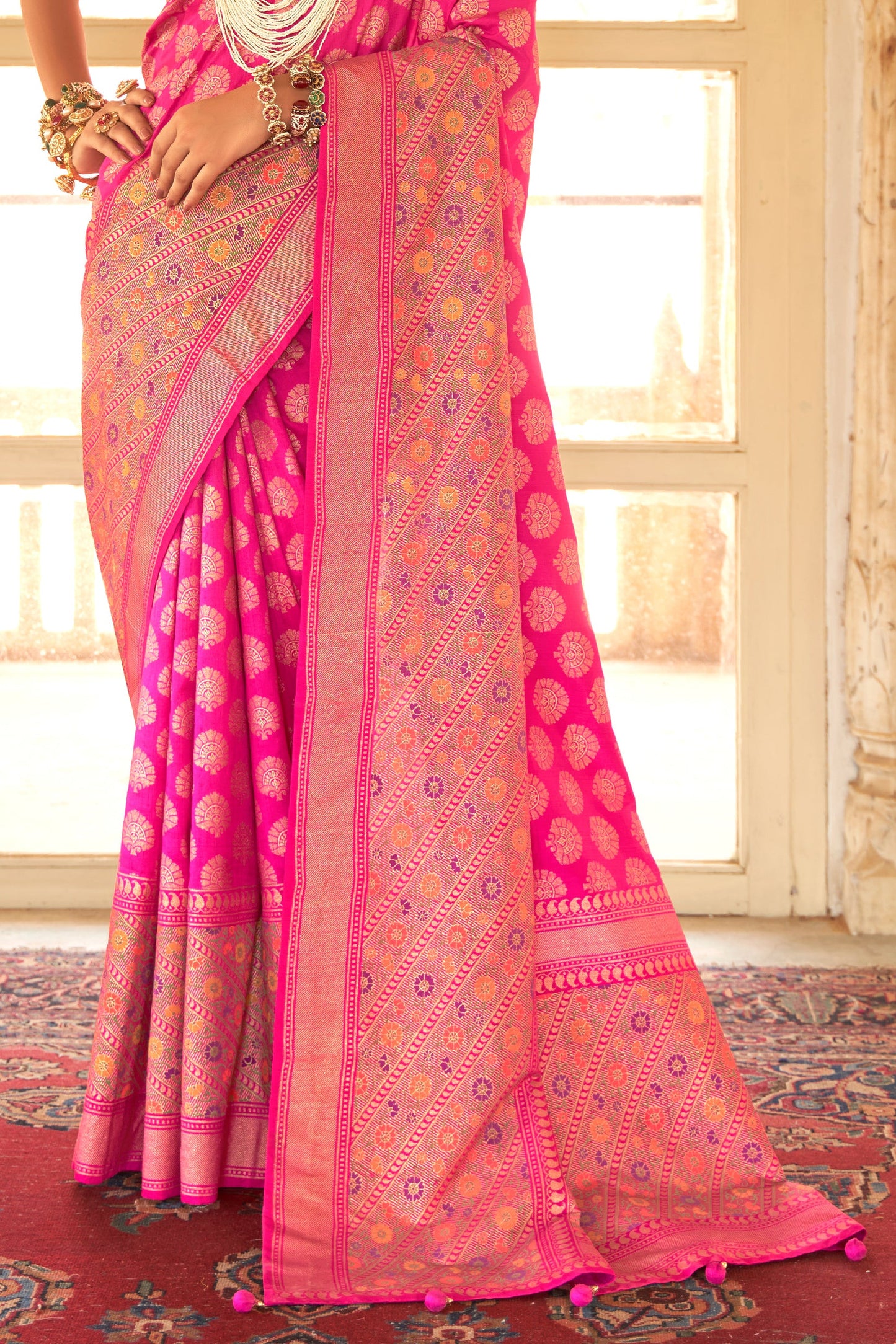 Pink Woven Silk Saree-ZB133834_4_SareeButa.com