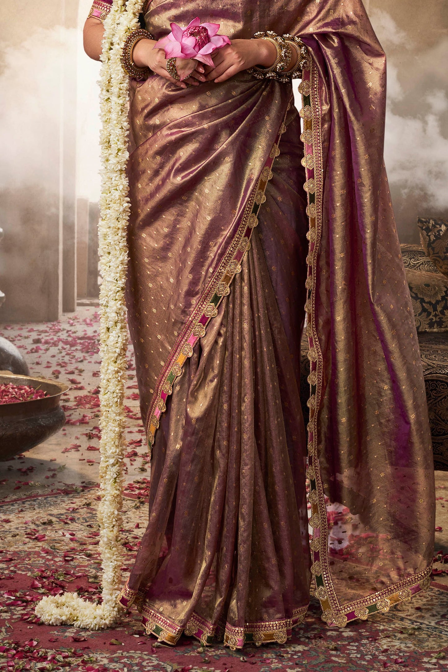 Pink Woven Tissue Silk Saree With Lace Border-ZB134641_3_SareeButa.com