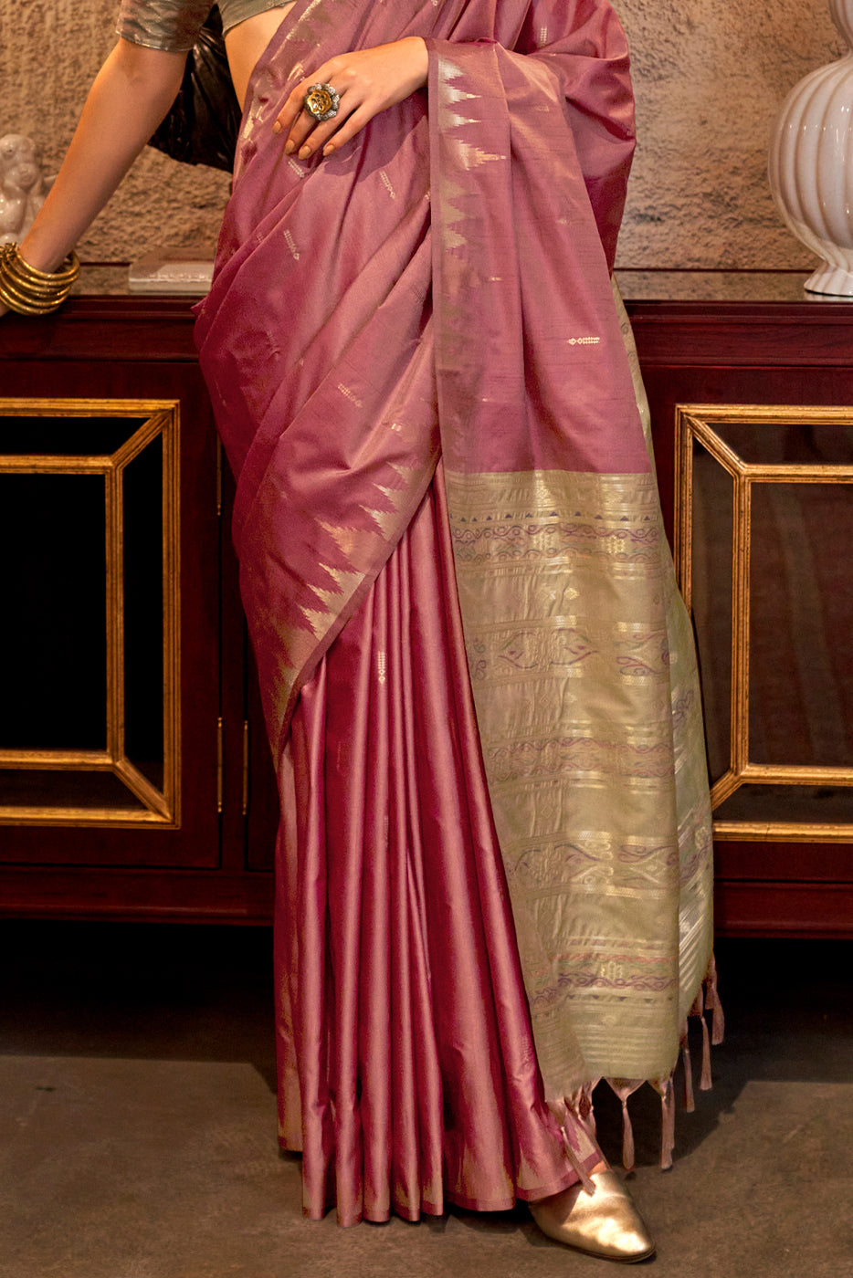 Pink Woven Tussar Silk Saree-ZB133709_4_SareeButa.com