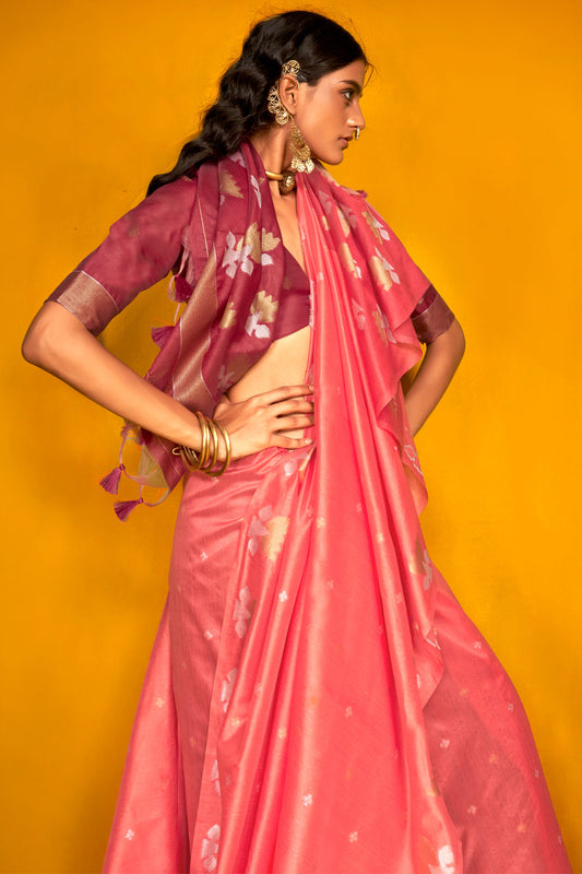 Pink Woven Tussar Silk Saree-ZB133747_2_SareeButa.com
