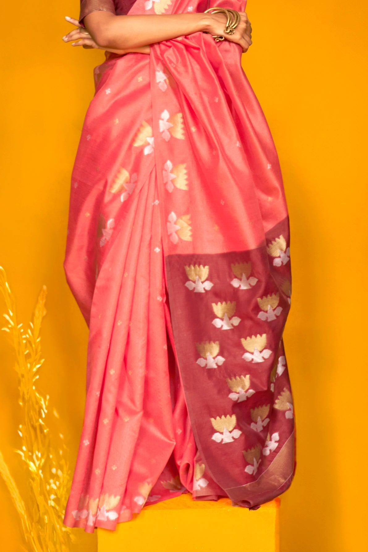 Pink Woven Tussar Silk Saree-ZB133747_4_SareeButa.com
