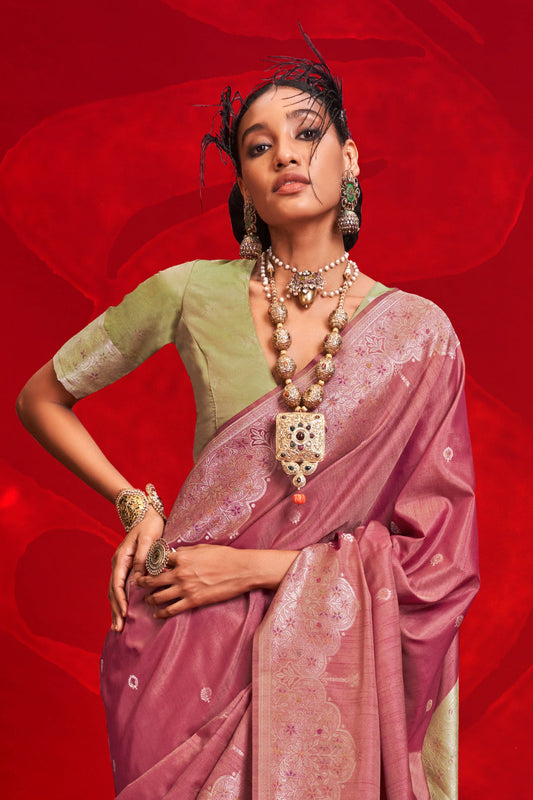 Pink Woven Tussar Silk Saree-ZB134054_2_SareeButa.com