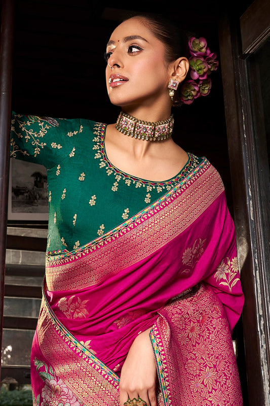 Pink Woven Viscose Silk Saree With Lace Border-ZB134666_2_SareeButa.com