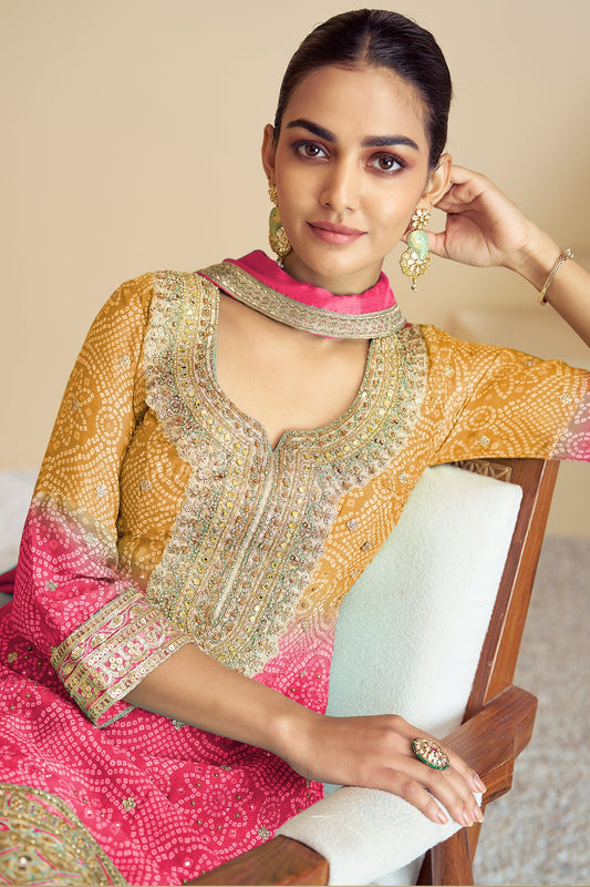 Pink Yellow Embroidered Chinon Palazzo Suit-SS714_2_SareeButa.com