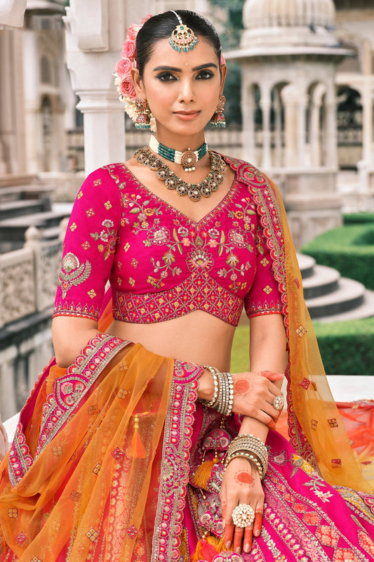 Pink and Orange Semi-Stitched Embroidered Silk Lehenga-SAR10430_2_SareeButa.com