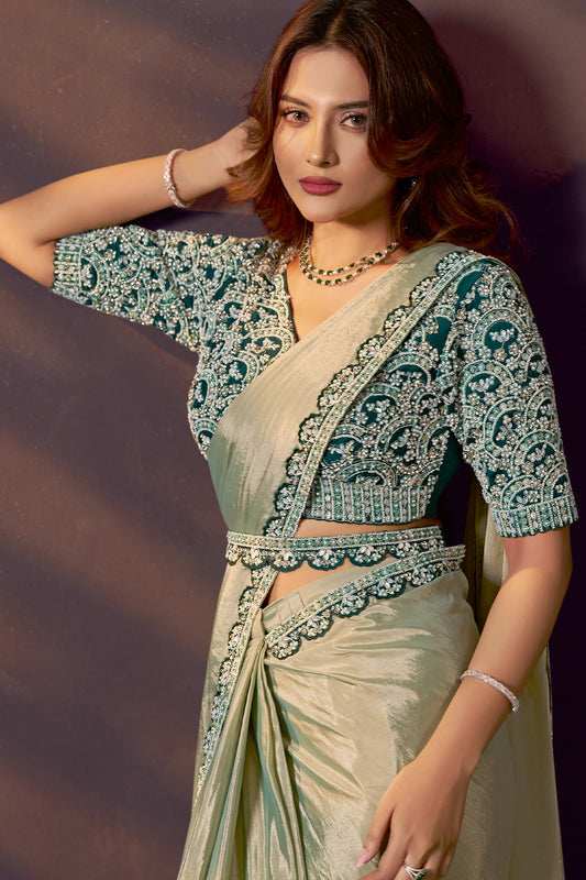Pista Green Embroidered Silk Readymade Saree with Stitched Blouse-SAR10862_2_SareeButa.com