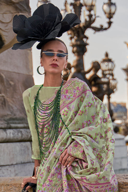 Pista Green Jaal Weave Organza Saree-ZB133048_2_SareeButa.com