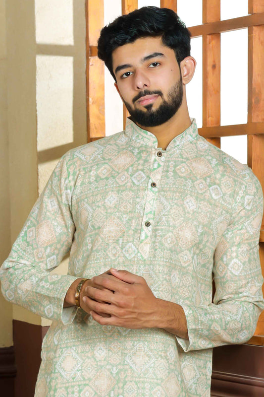 Pista Green Printed Linen Kurta Pajama-MW61_2_SareeButa.com