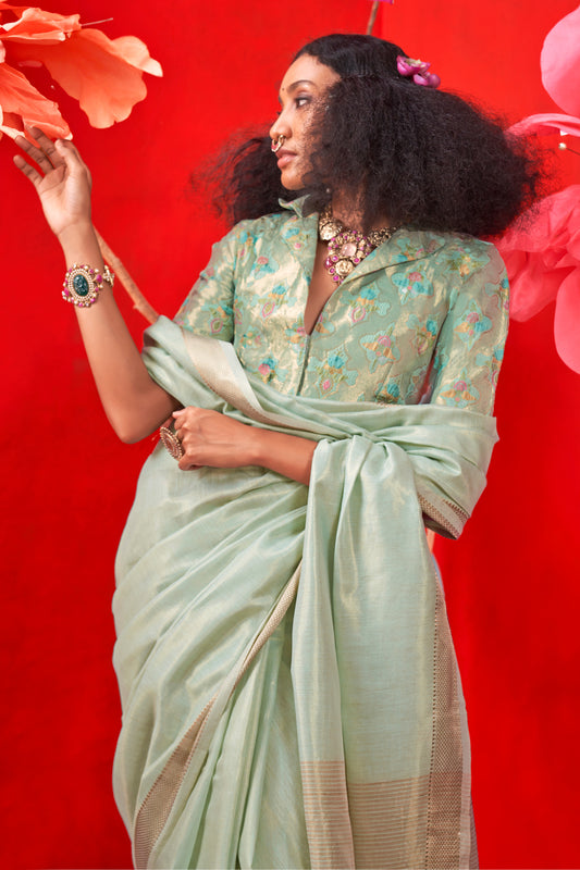 Pista Green Woven Tissue Silk Saree-SAR12397_2_SareeButa.com