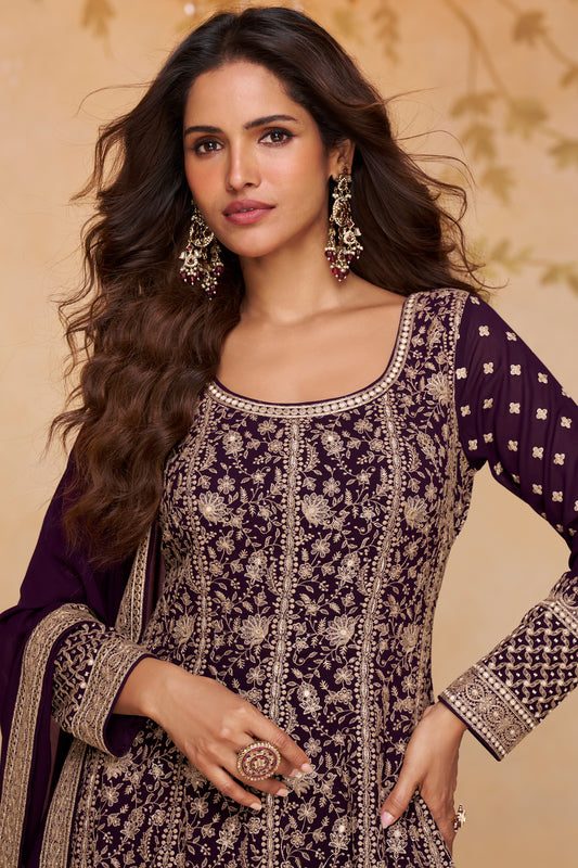 Plum Purple Readymade Georgette Gown with Dupatta-SAR13327_2_SareeButa.com