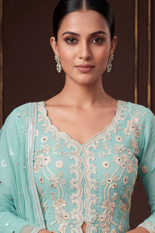 Powder Blue Readymade Georgette Sharara Suit-SAR13349_2_SareeButa.com