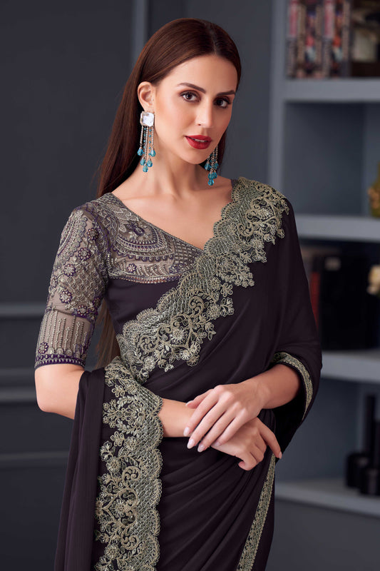 Purple Embroidered Chiffon Saree-ZB133653_2_SareeButa.com