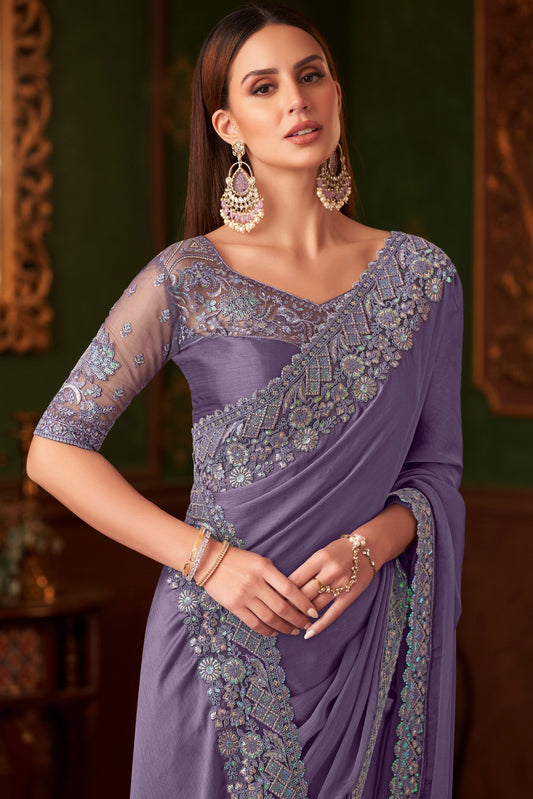 Purple Embroidered Chiffon Silk Saree-ZB133565_2_SareeButa.com