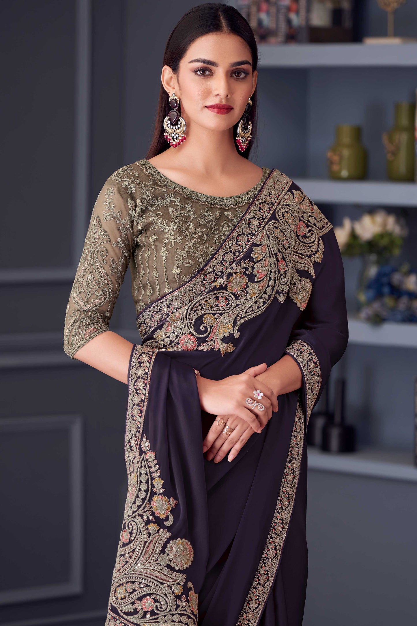 Purple Embroidered Satin Silk Saree-ZB133651_2_SareeButa.com