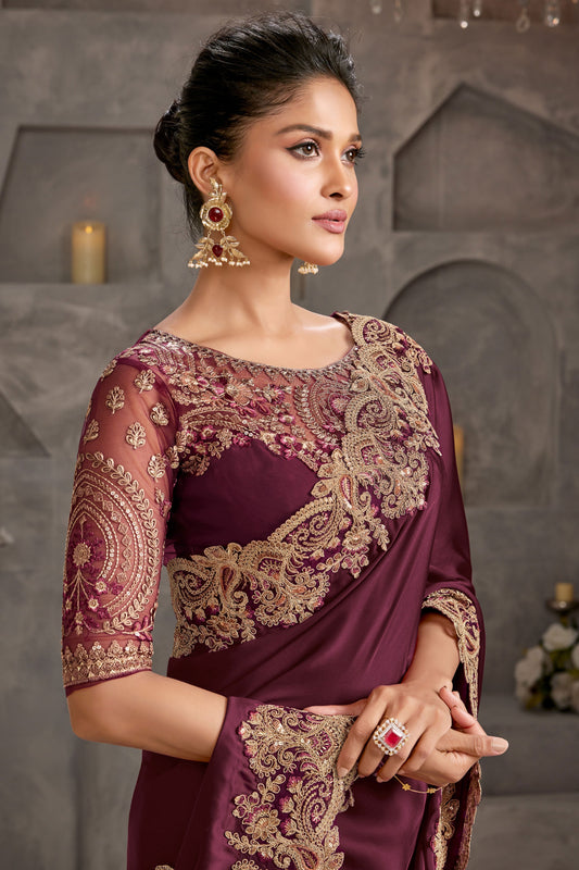 Purple Embroidered Silk Saree-ZB134236_2_SareeButa.com
