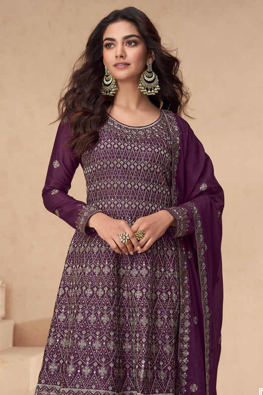 Purple Readymade Chinon Silk A-Line Suit-SS324_2_SareeButa.com