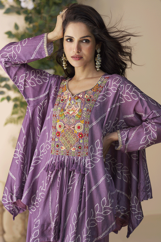 Purple Readymade Chinon Silk Poncho Set-SS773_2_SareeButa.com