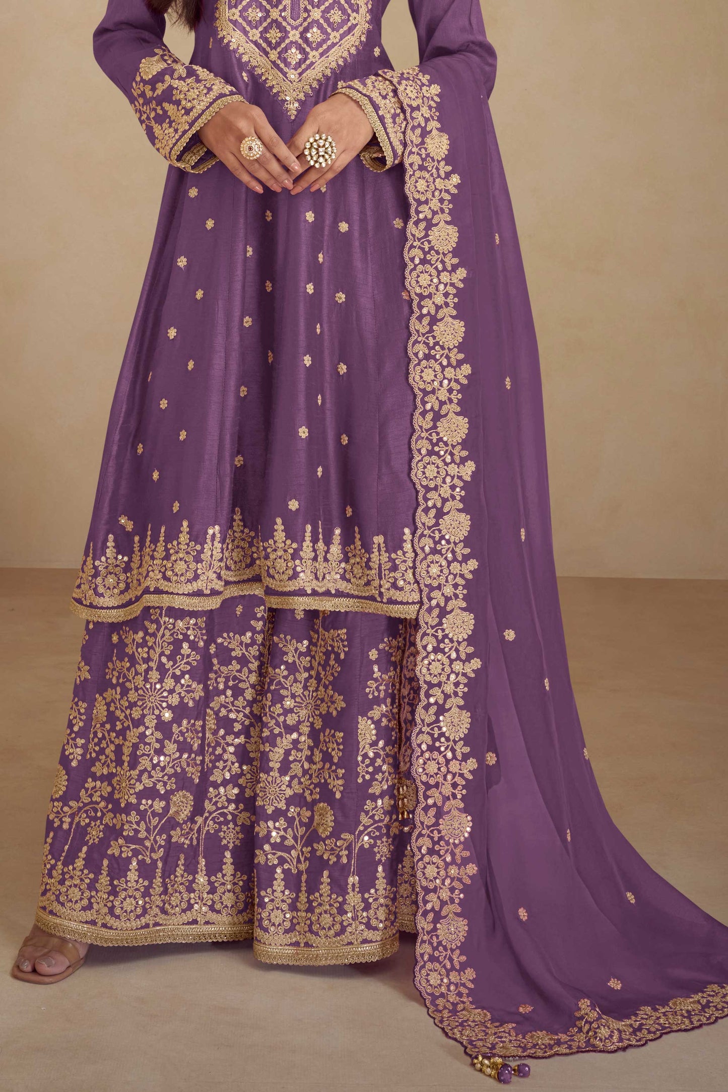 Purple Readymade Heavy Work Chinon A-line Suit-SS523_3_SareeButa.com