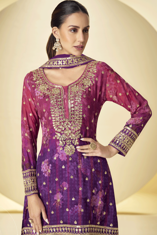 Purple Readymade Heavy Work Chinon Palazzo Suit-SS738_2_SareeButa.com