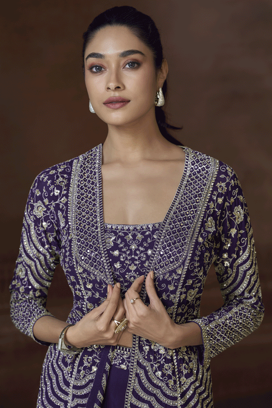 Purple Readymade Mirror Work Palazzo Set with Jacket-SS748_2_SareeButa.com