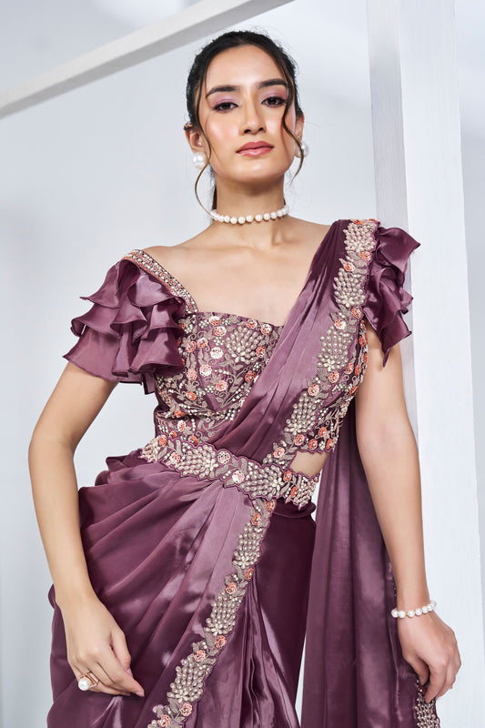 Purple Satin Silk Readymade Saree-ZB133211_2_SareeButa.com