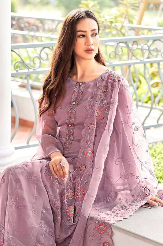 Purple Unstitched Embroidered Chiffon Organza Suit-SS192_2_SareeButa.com